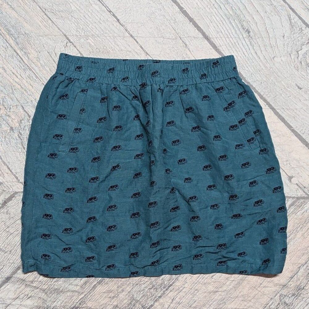 NWT Boho Coastal Loft Large‎ Petite Teal Elephant Print Fully Lined Skirt Indie